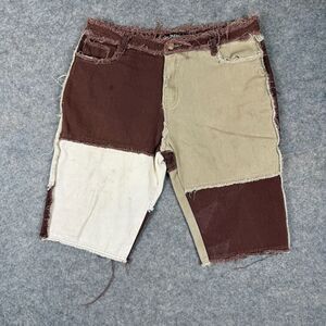 Jaded London Brown and Tan Patchwork Jean Shorts